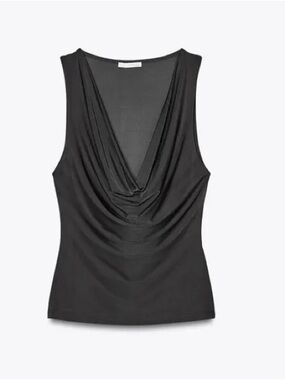 Zara Deep Grey Draped V-Neck Tank Top
